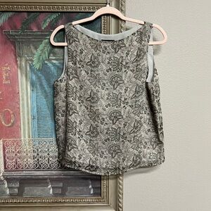 Finity Silk Gray and Moss Green Floral Patterned Women's Top